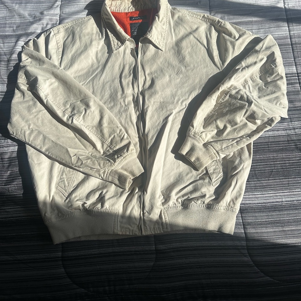 Nautica Tan Lightweight Shirt Jacket with Ribbed Collar